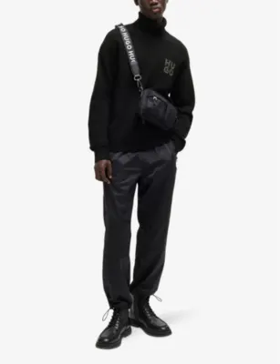 HUGO Logo-print roll-neck relaxed-fit wool-blend jumper detail 2