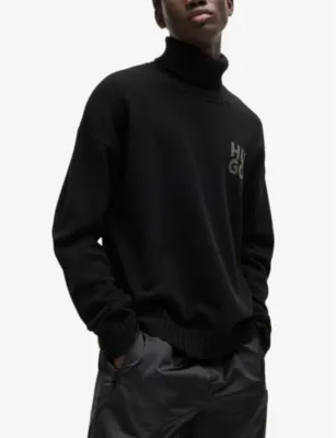 HUGO Logo-print roll-neck relaxed-fit wool-blend jumper detail 3
