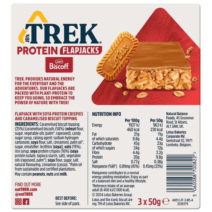 TREK Lotus Biscoff Protein Flapjack Multipack 3x 50g, additional product view 2