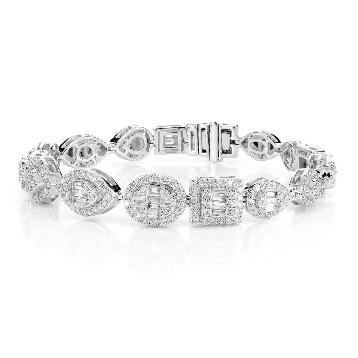 For Him Baguette and Round Multi Shape Link Diamond Bracelet 10.25mm