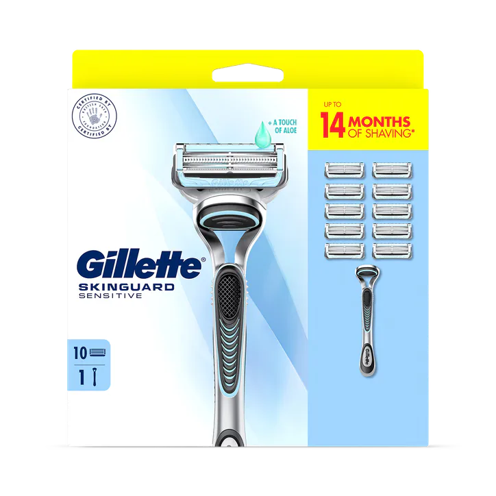 Gillette SkinGuard Sensitive Men’s Razor, 1 Handle, 10 Blade Refills