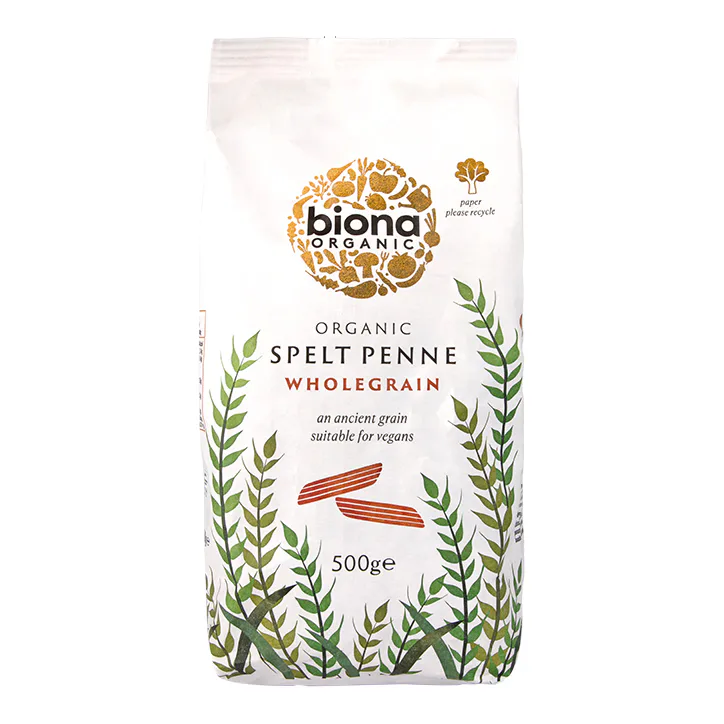 Biona Wholegrain Spelt Penne Pasta 500g – Food & Drink > Food Cupboard > Rice, Pasta, Pulses & Grains