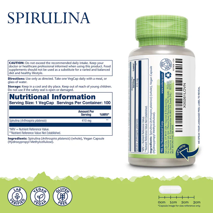 Solaray Spirulina Algae 100 Capsules, additional product view 2