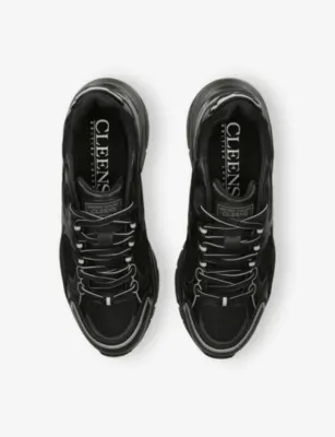 CLEENS Pulse Runner Leather And Mesh Trainers - EUR 44.5 / 10.5 UK MEN in BLACK, additional product view 2