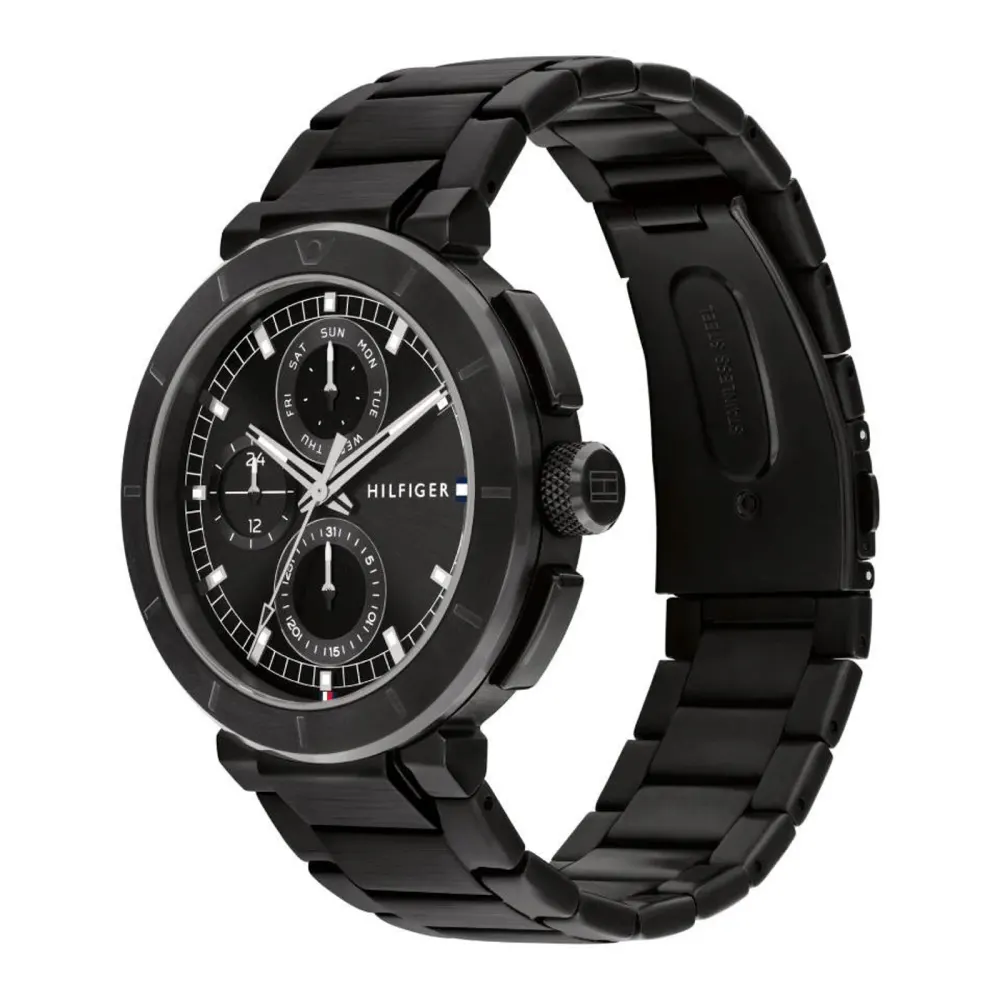 Tommy Hilfiger Analogue Multifunction 44mm Black Steel Quartz Watch in Black, additional product view 2