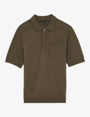 REISS Selkirk Patch-Pocket Cotton-Knit Polo Shirt - TAUPE BROWN