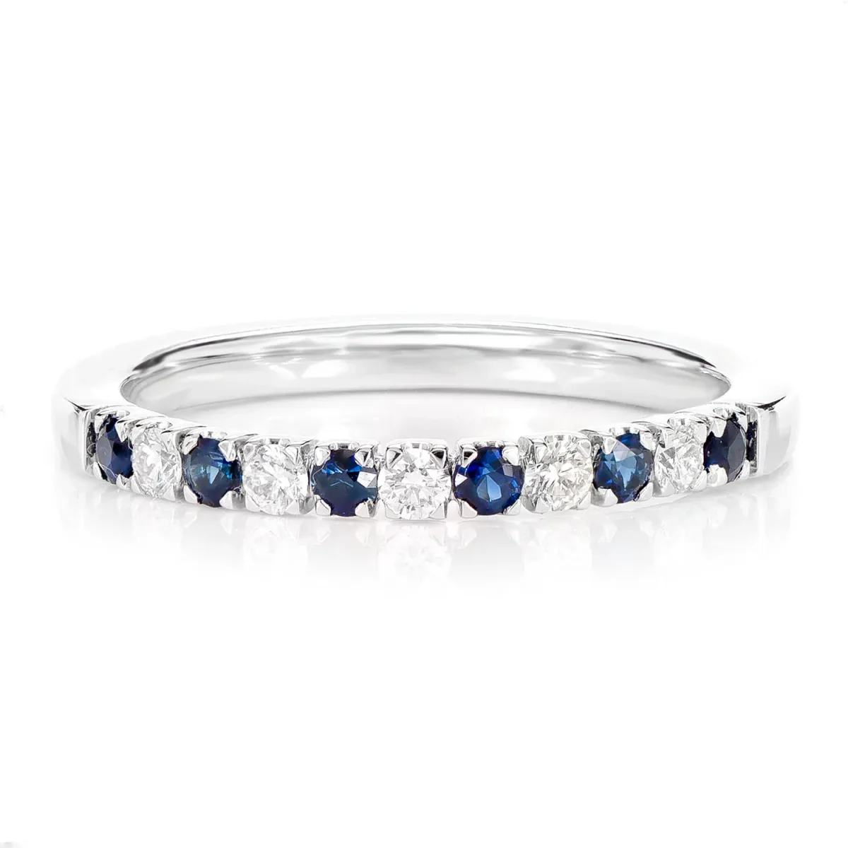 For Him Single row Sapphire and Diamond Band Ring in White Gold / Natural Diamond – Ring