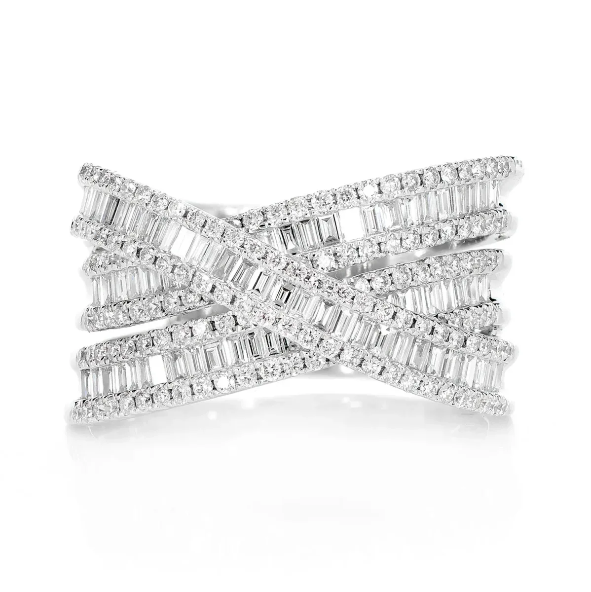 For Him Three Row Baguette & Round Diamond Twist Ring in White Gold / Natural Diamond – Ring