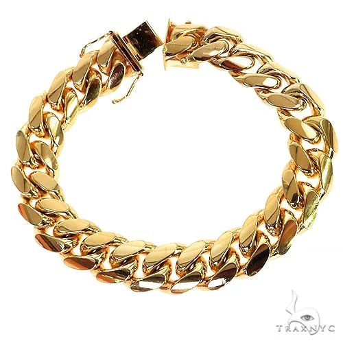 JALGAS - MIAMI CUBAN LINK 14k Yellow Gold Solid Miami Cuban Link Bracelet 8.75 Inches 19mm 70152