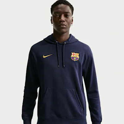Nike F.C. Barcelona Club Men's Nike Football French Terry Pullover Hoodie - Blackened Blue/Mineral Yellow