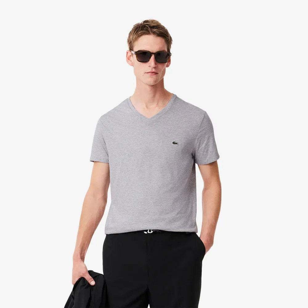 Lacoste Men's V Neck T-Shirt in Silver Chine, additional product view 3