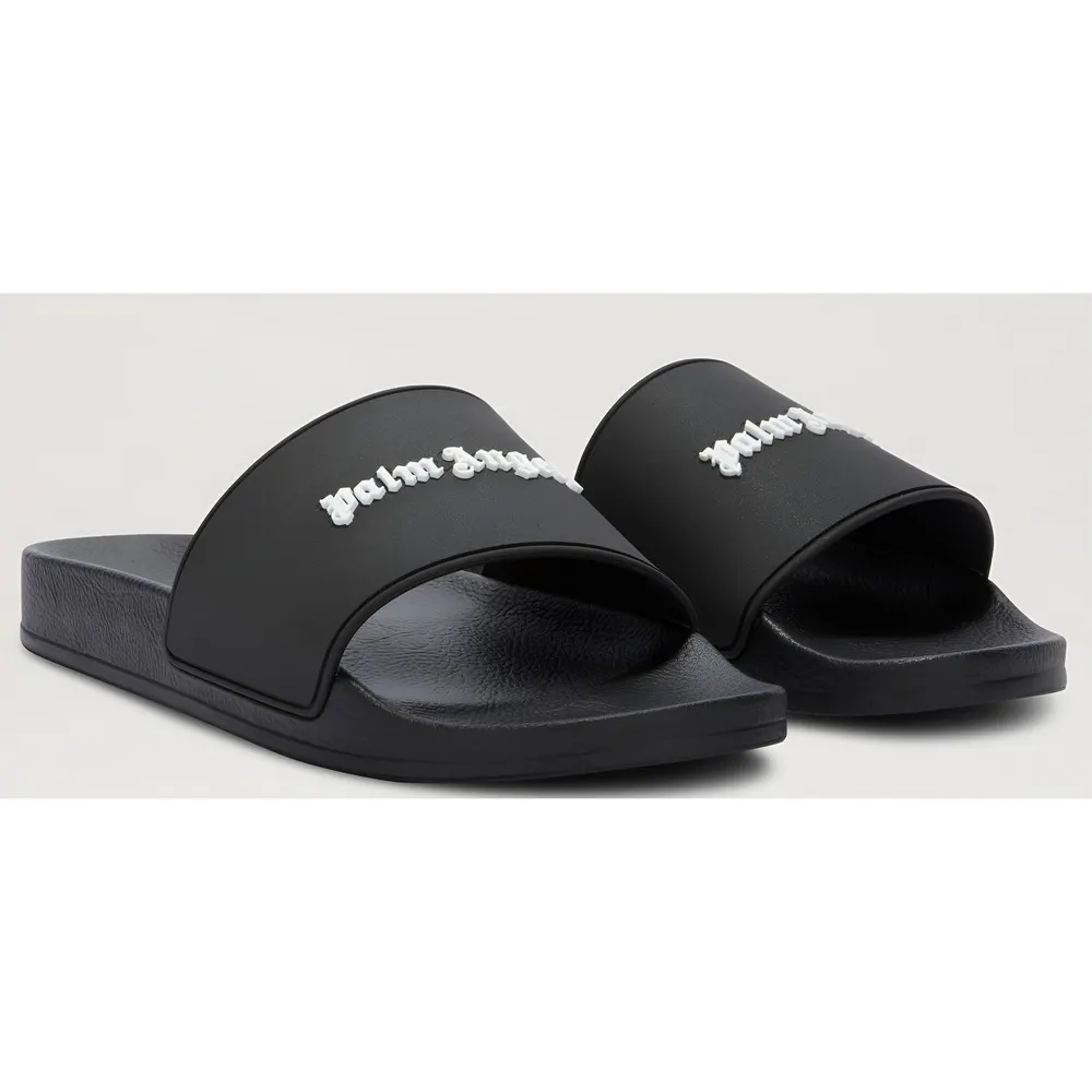 Palm Angels Men's Classic Logo Pool Sliders in Black White – Footwear