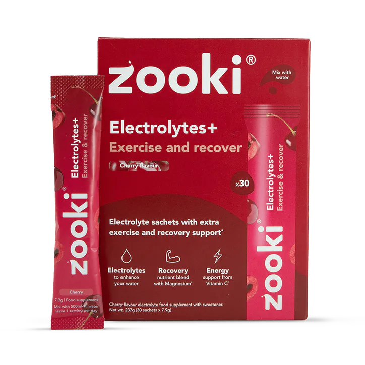 Zooki Electrolytes+ Exercise & Recover, Cherry Flavour - 30 Sachets