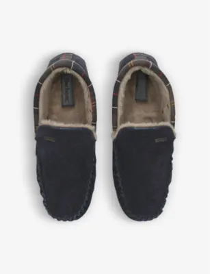 BARBOUR Monty faux shearling-lined tartan slippers - EUR 46 / 12 UK MEN in NAVY, additional product view 2