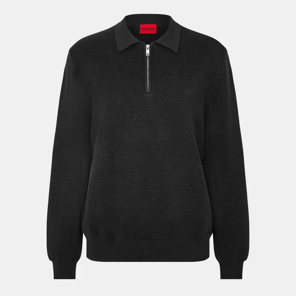 Hugo Men's San Pauley Red Ribbed Tailored Fit Crew Neck Jumper