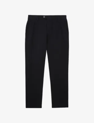 REISS Dobby Straight-Leg Cotton- Pique Trousers - WALNUT BROWN