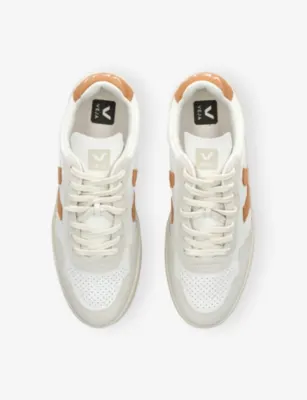 VEJA V-90 logo-embroidered leather low-top trainers - EUR 45 / 11 UK MEN in WHITE/OTH, additional product view 2