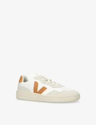 VEJA V-90 logo-embroidered leather low-top trainers - EUR 45 / 11 UK MEN in WHITE/OTH, additional product view 3