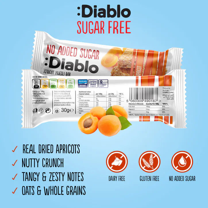 Diablo No Added Sugar Muesli Bar Apricot 30g detail 3