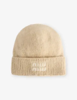 MIU MIU Logo-Intarsia Mohair Wool-Blend Beanie - S