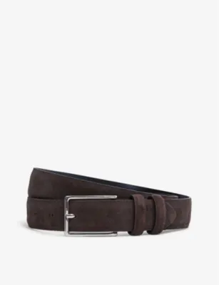 REISS Dante adjustable-buckle suede-leather belt - CHOCOLATE - 32