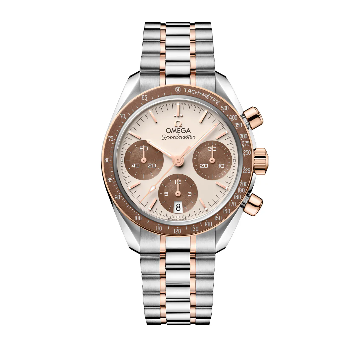 Omega Speedmaster 38mm White Dial Sedna Gold on Steel Watch