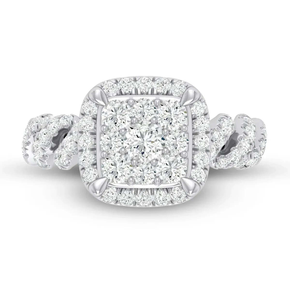 For Him Square Cluster Halo Diamond Ring in White Gold / Natural Diamond – Ring