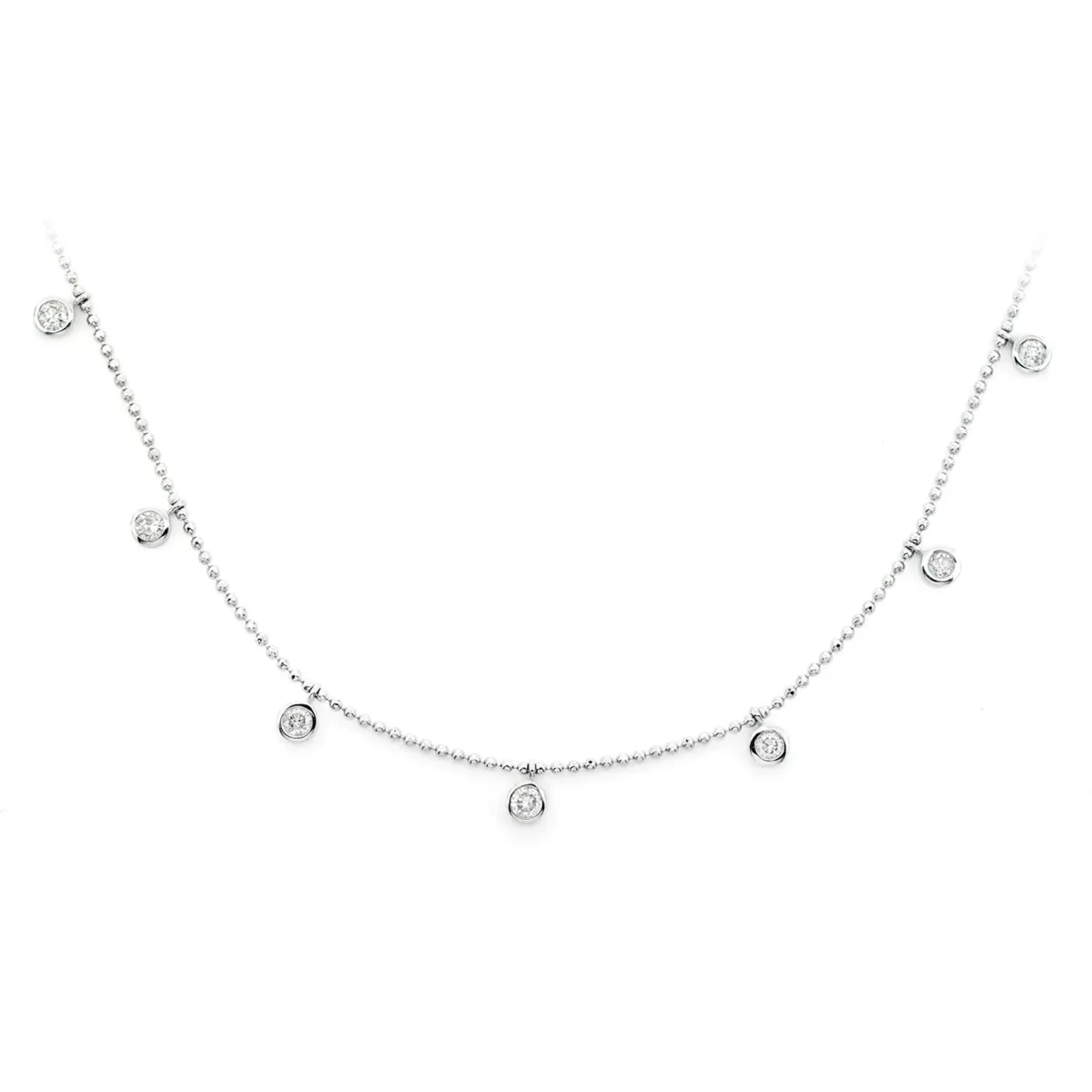 For Him Thirteen Stone Bezel Diamond Station Necklace in White Gold / 18" / Natural Diamond – Necklace