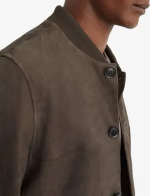REISS Mountford Button-Through Suede Bomber Jacket detail 3