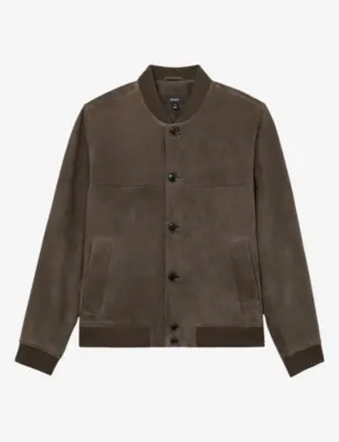 REISS Mountford Button-Through Suede Bomber Jacket