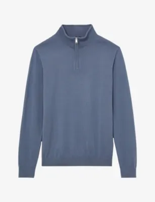 REISS Blackhall Half-Zip Wool Jumper - AIRFORCE BLUE OATMEAL