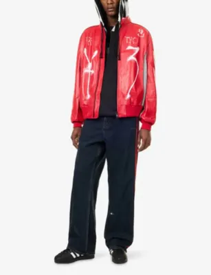 ADIDAS Y3 Chito Graphic-Print Leather Jacket detail 2