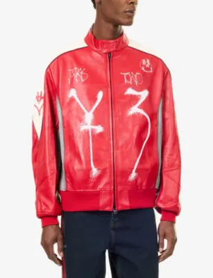 ADIDAS Y3 Chito Graphic-Print Leather Jacket detail 3