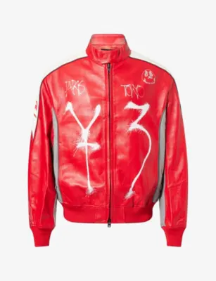 ADIDAS Y3 Chito Graphic-Print Leather Jacket