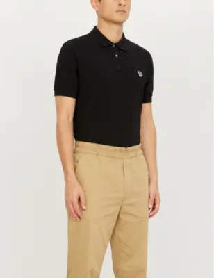 PS BY PAUL SMITH Zebra-embroidered cotton-piqué polo shirt - BLACK