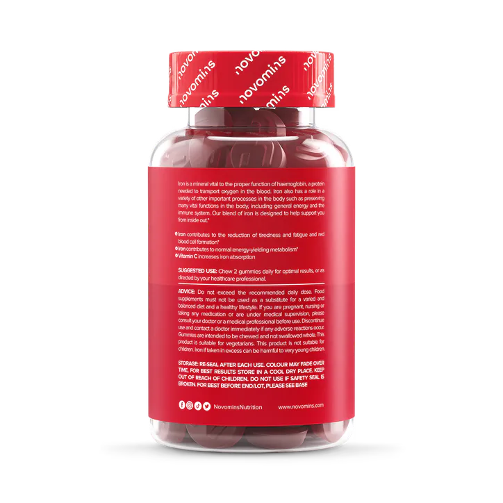 Novomins Iron 20mg + Vitamin C Strawberry Flavoured 60 Gummies detail 2