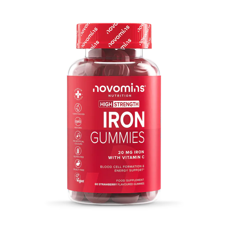 Novomins Iron 20mg + Vitamin C Strawberry Flavoured 60 Gummies