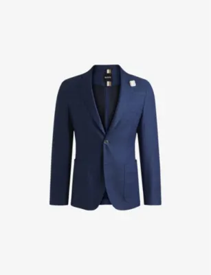 BOSS Notched-Lapel Single-Breasted Slim-Fit Woven Blazer - Medium Green