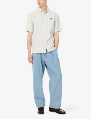 FRED PERRY Checked Cotton Seersucker Shirt in ECRU, additional product view 2