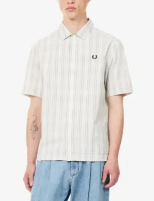 FRED PERRY Checked Cotton Seersucker Shirt in ECRU, additional product view 3