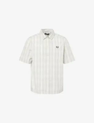 FRED PERRY Checked Cotton Seersucker Shirt in ECRU – Mens | Shirts | Casual Shirts | Long-sleeved