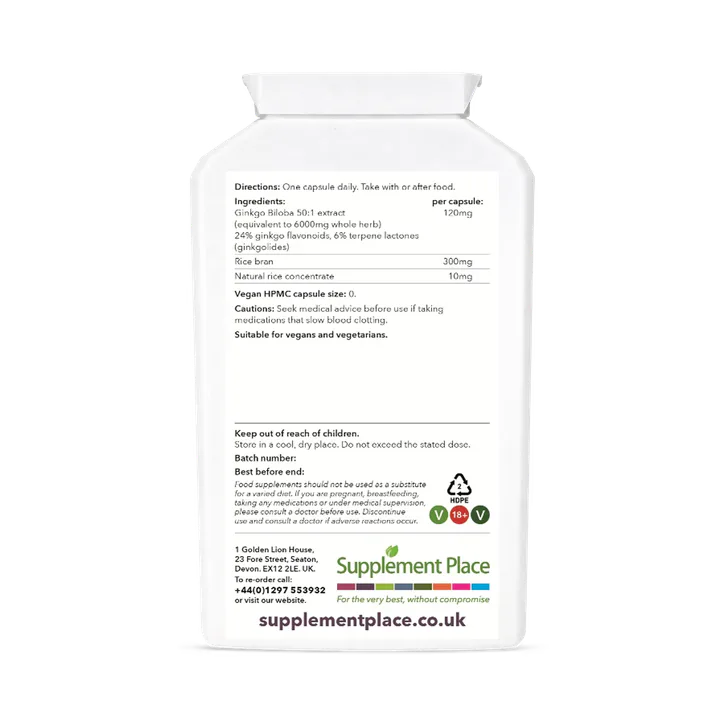 Supplement Place Ginkgo Biloba 120mg | Equivalent to 6,000mg | 120 Capsules, additional product view 2
