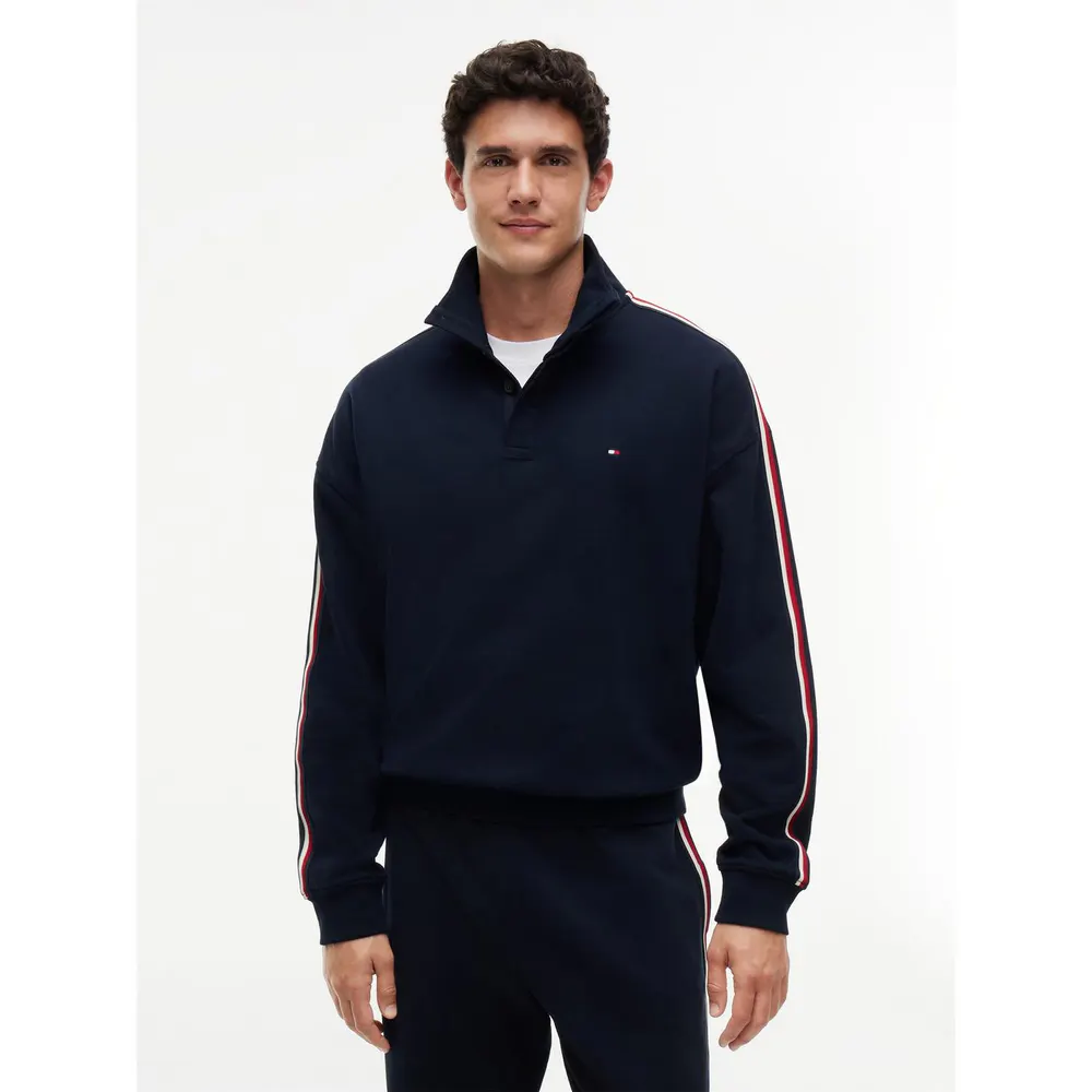 Tommy Hilfiger Men's Global Stripe Cotton Button 1/2 Zip Fleece detail 2