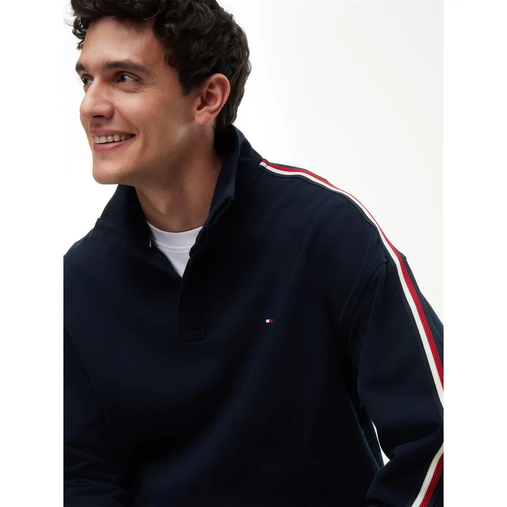 Tommy Hilfiger Men's Global Stripe Cotton Button 1/2 Zip Fleece detail 3