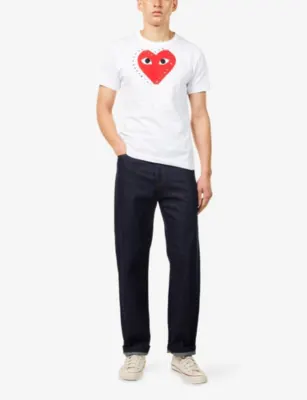 COMME DES GARCONS PLAY Rhinestone Heart-Embroidered Cotton T-Shirt detail 2