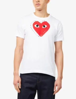 COMME DES GARCONS PLAY Rhinestone Heart-Embroidered Cotton T-Shirt detail 3