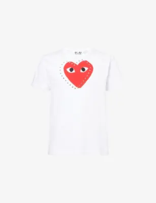 COMME DES GARCONS PLAY Rhinestone Heart-Embroidered Cotton T-Shirt