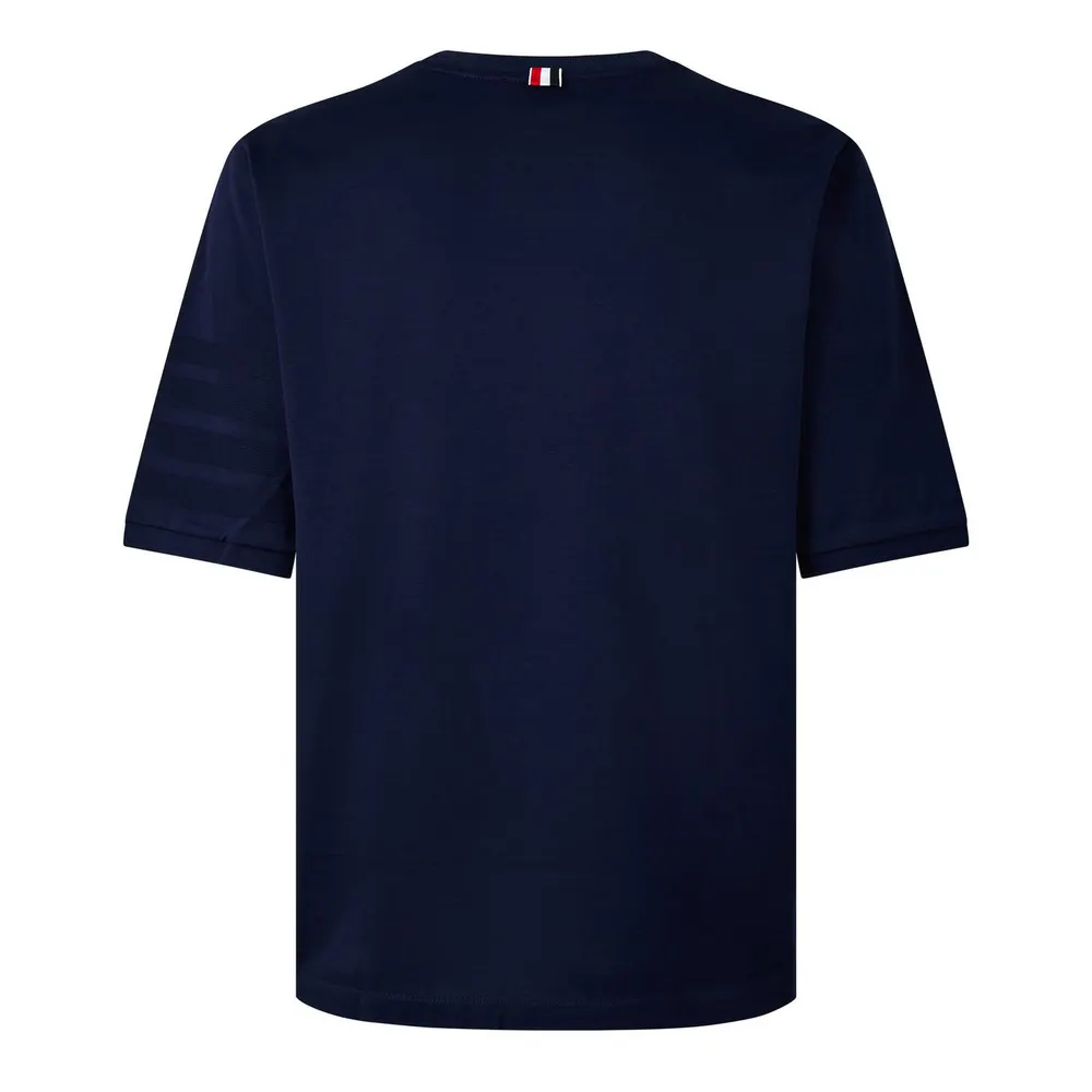 Thom Browne TB SS 4Bar Rib Tee Sn63 in Navy, additional product view 2