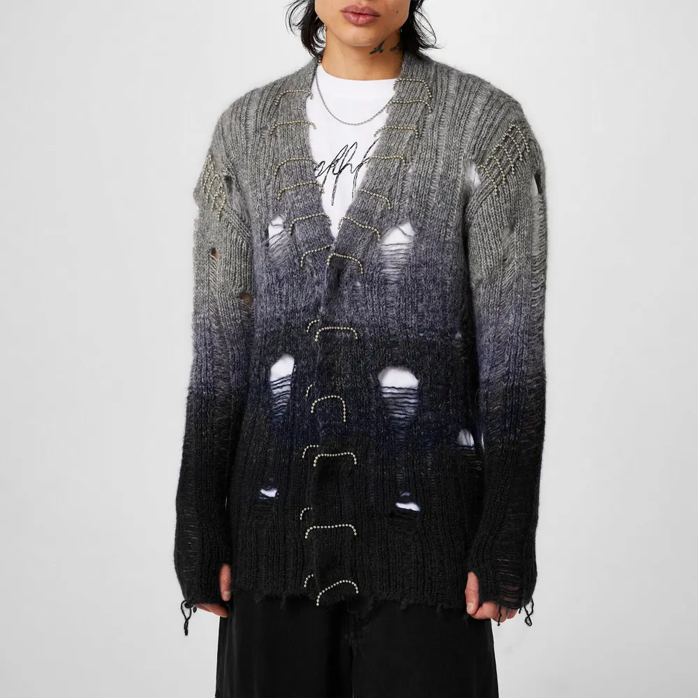 Off White Men's Punk Degradé Mohair Long Sleeve V-Neck Cardigan detail 3