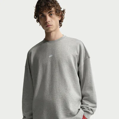 Nike Sportswear Club Men's Oversized French-Terry Crew-Neck Sweatshirt - Dark Grey Heather/White
